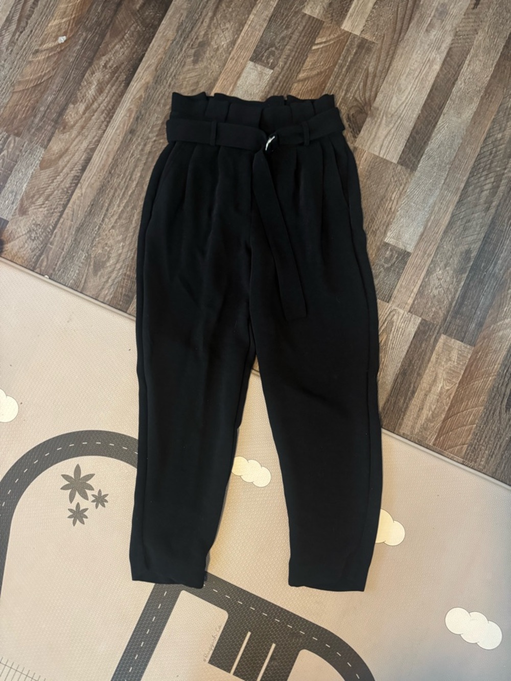 High-Waist Black Paperbag Trousers with Belt